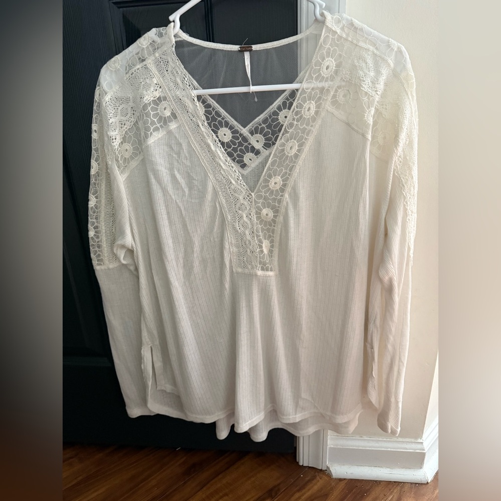 Free People White Lace Detail Top
